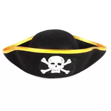 Chapéu Pirata com Borda Dourada ou Prata - 1 Unidade