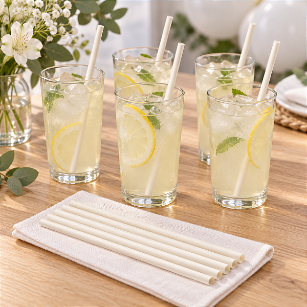 Canudo De Papel Biodegradável Branco - 6x200 mm - 12 Unidades