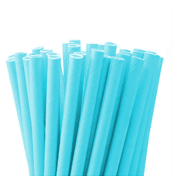 Canudo De Papel Biodegradável Azul - 6x200 mm - 12 Unidades