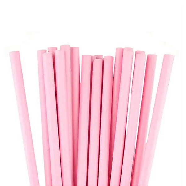 Canudo De Papel Biodegradável Rosa Claro - 6x200 mm - 12 Unidades