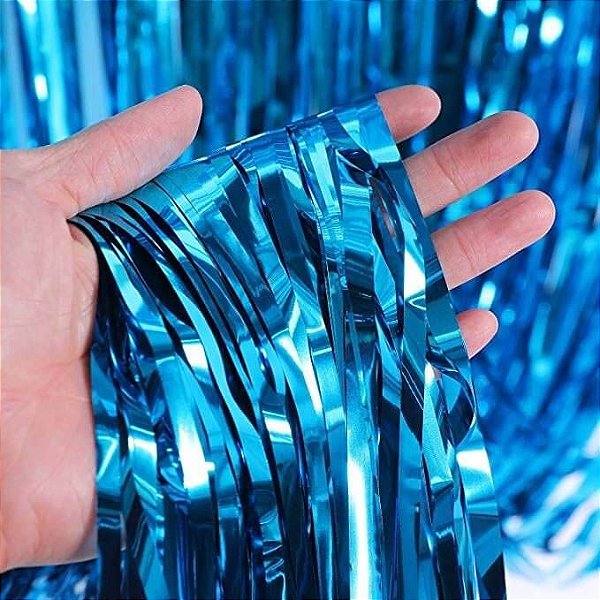 Cortina Decorativa Metalizada - Cor Azul - 1x2 Metros