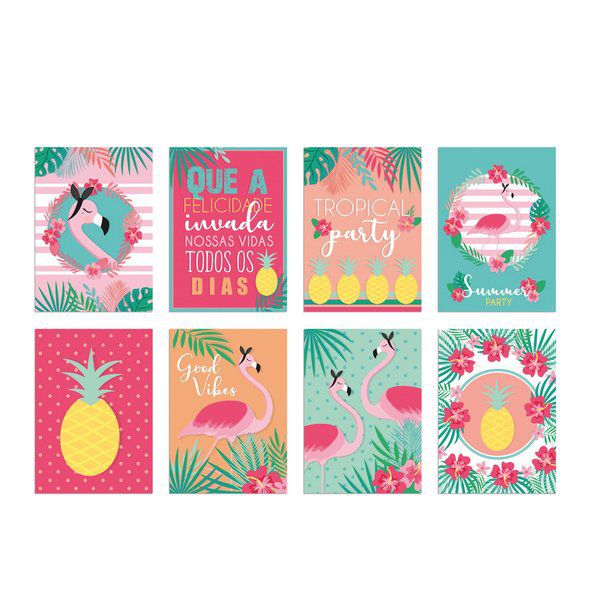 Cartaz Decorativo Festa Flamingo25cm x 35cm (Cada Cartaz) - 8 Unidades