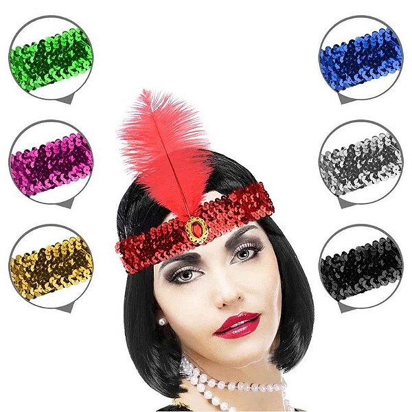 Tiara Melindrosa Faixa com Penas Charleston - Cores Sortidas - 1 Unidade