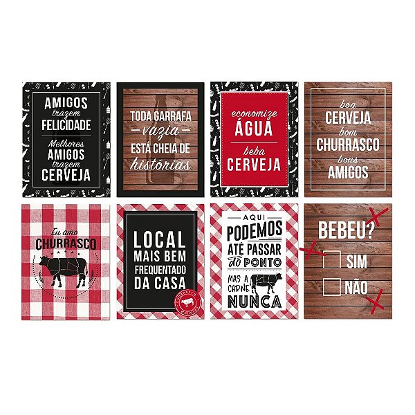 Cartaz Decorativo Festa Churrasco 25cm x 35cm (Cada Cartaz) - 8 Unidades
