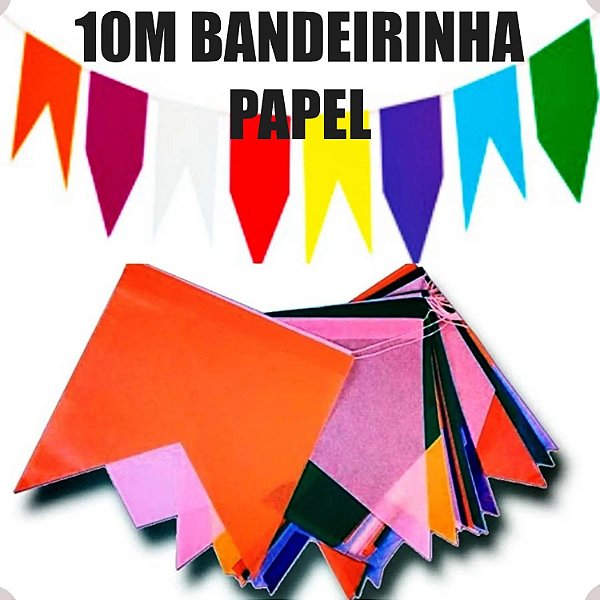 Bandeirinhas Colorida de Papel Festa Junina 16cm x 20cm - 10 Metros
