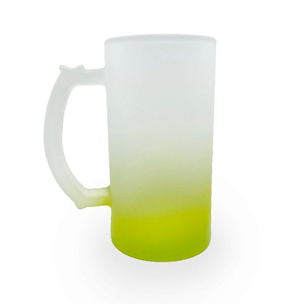 Caneca Importada de Vidro Jateado 475ml Degradê Amarelo