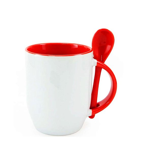 Caneca Com Colher Vermelha 325ml