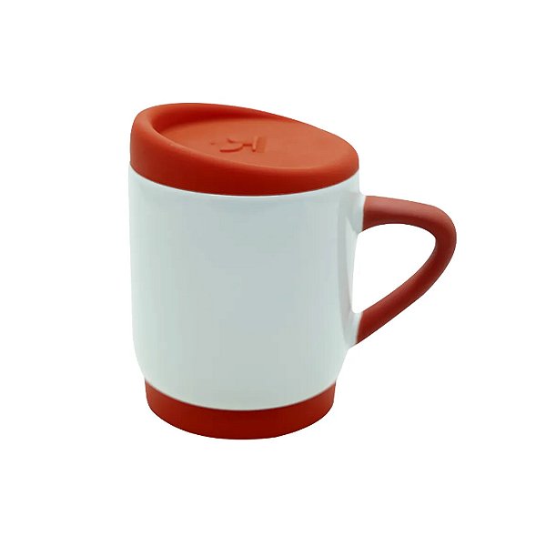 Caneca 400ml Alça Soft Tampa e Base de Silicone Vermelha