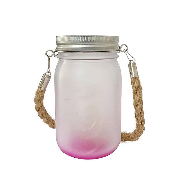 Jarra De Vidro C/ Lamparina e Cordão Degrade Rosa - 450ml
