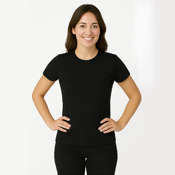 Baby Look Preta 100% Poliester