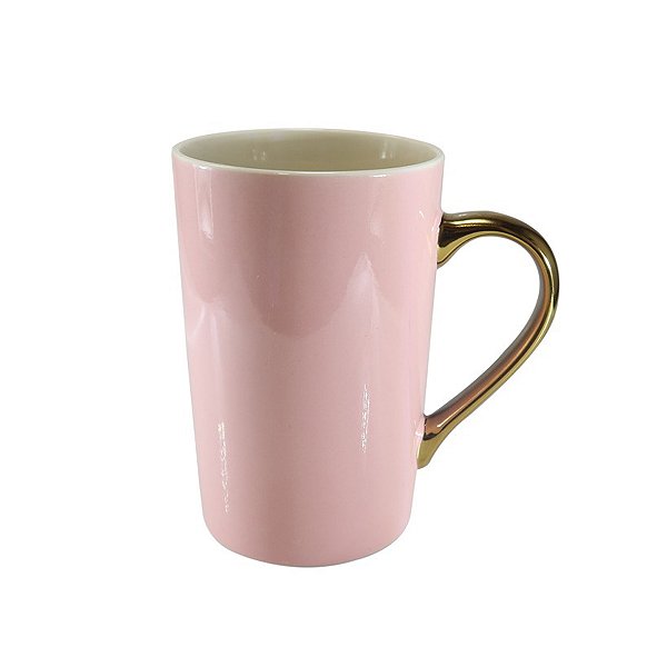 Caneca Rosa e Alça Metalizada Ouro - 360ml