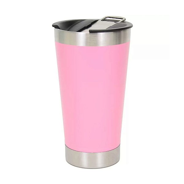 Copo Termico Inox Rosa Claro C/ Abridor de Garrafa