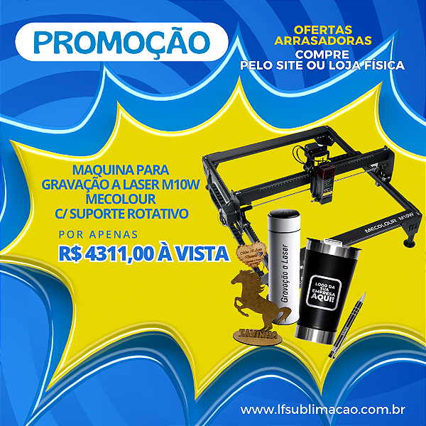 Maquina para Gravação a Laser M10w - MECOLOUR C/ Suporte Rotativo