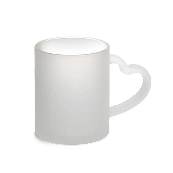 Caneca De Vidro Jateado 325ml Alça Coração