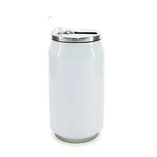 Squeeze Lata Térmica Branco Com Tampa e Canudo 350ml - Mecolour