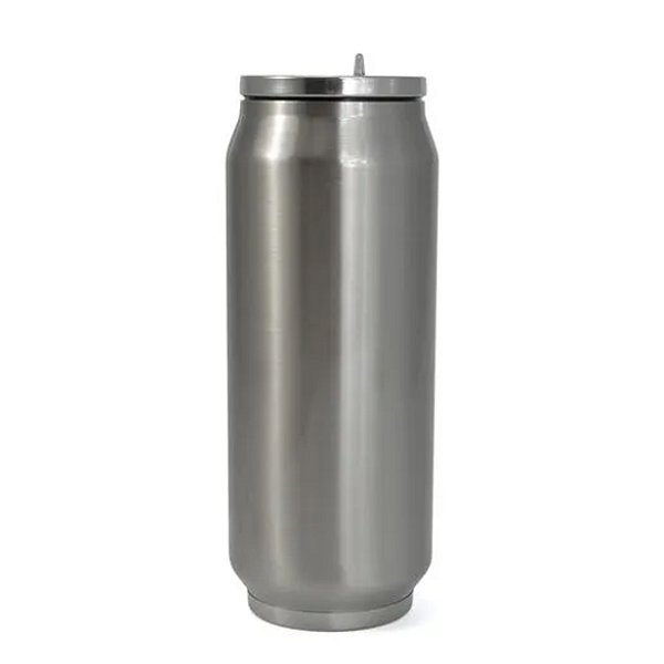 Squeeze Lata Térmica Prata Com Tampa e Canudo 500ml - Mecolour