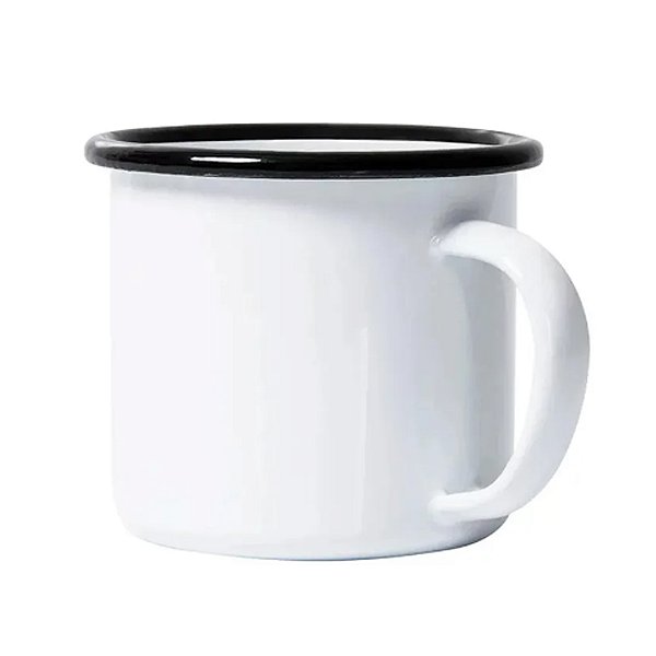 Caneca Esmaltada Enamel Branca Borda Preta