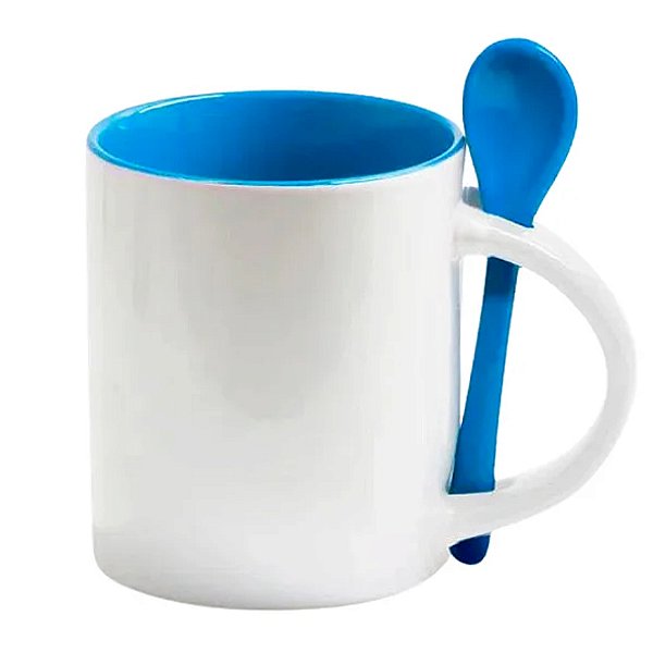 Caneca RETA Com Colher Azul Claro 325ml