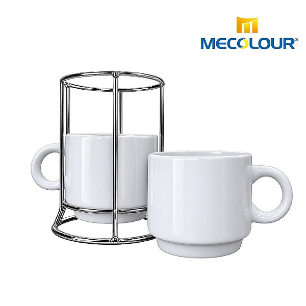Kit 2 Xícaras Cerâmica c/ Suporte Metal - MECOLOUR