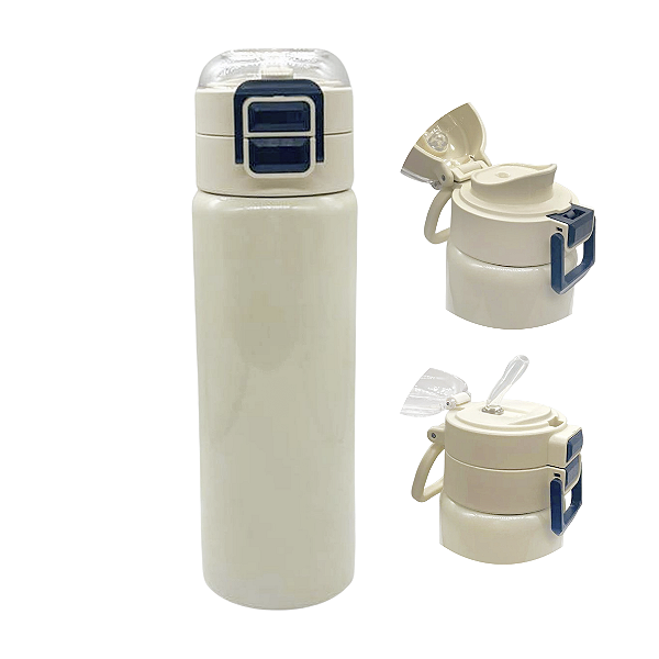 Garrafa Termica 600ml com Bico - Creme tampa transparente