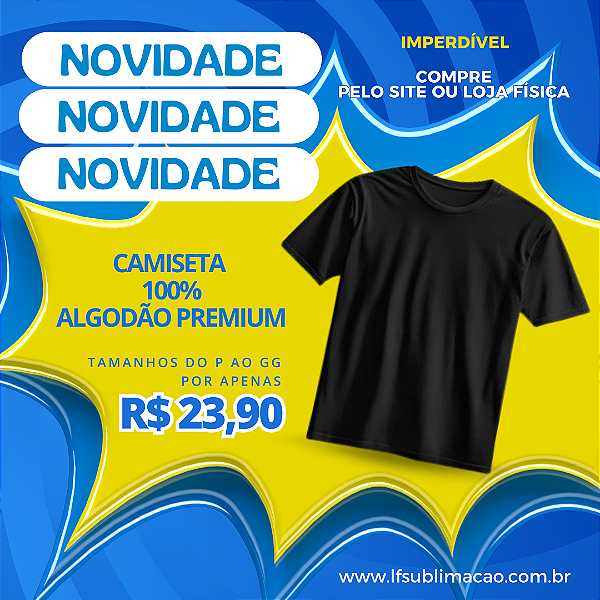 Camiseta Preta 100% ALGODÃO Premium