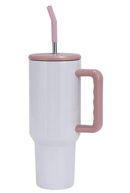 Copo Térmico 1,2 Litros para Sublimação Branco com Alça e Tampa na cor Rosa