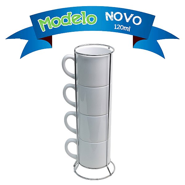 Kit 4 Xícaras London 120ml c/ Suporte Metal LIVE.SUB - NOVO