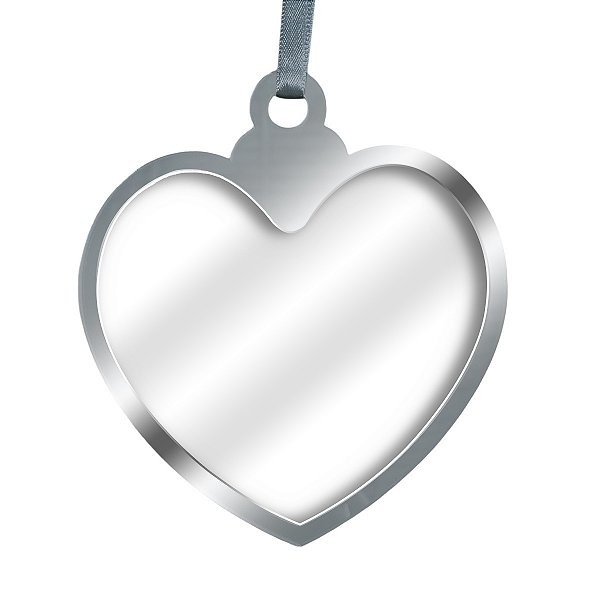 Enfeite Coração PRATA c/ ACRILICO CRISTAL Sublimação