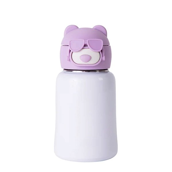 Garrafa Térmica Inox Com Tampa Urso Com Bico de Silicone E Canudo - LILÁS