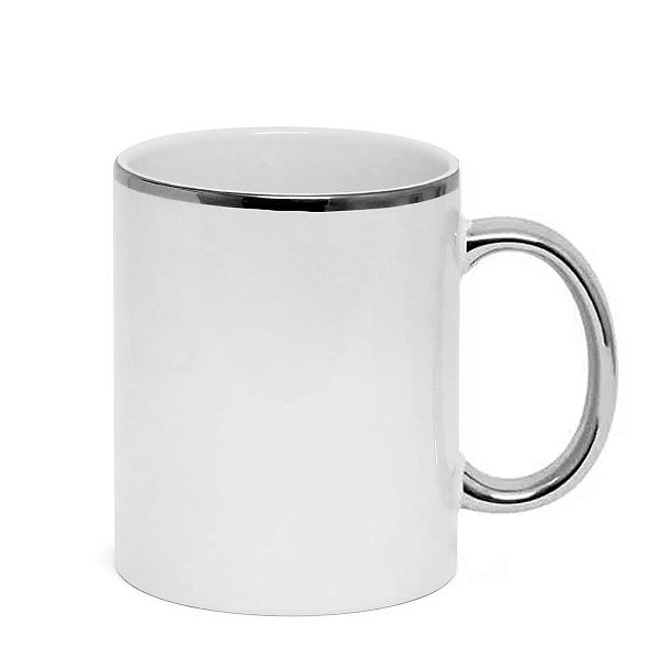 Caneca Branca Alça e Borda Prata - 325ml