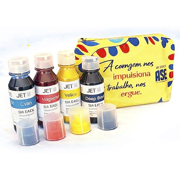 Kit Tinta JET INK 4 Cores c/ Bico + Necessaire Brinde