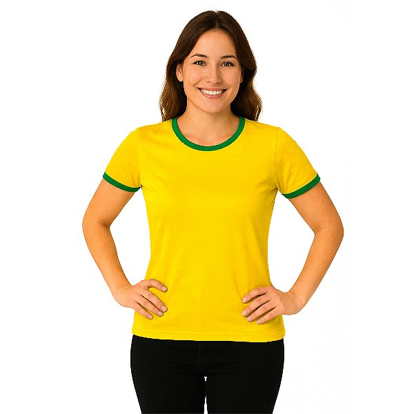 Baby Look Verde/Amarelo 100% Poliester