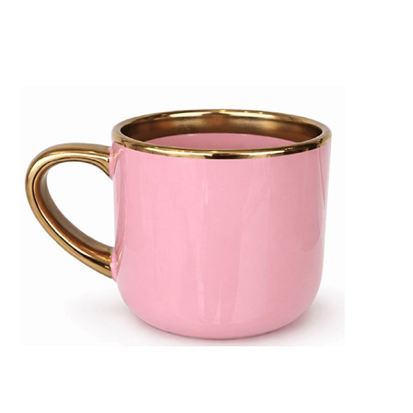 Caneca Imperial Borda e Alça Ouro - Rosa 400ml