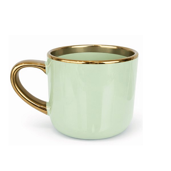 Caneca Imperial Borda e Alça Ouro - Verde Menta 400ml