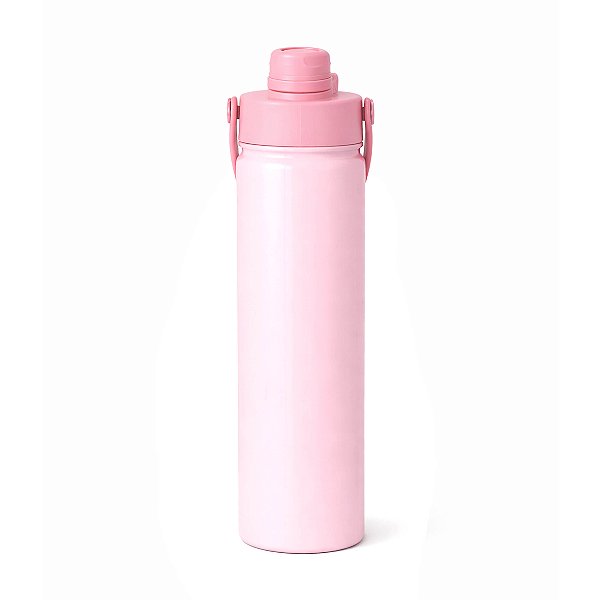 Garrafa Squeeze 650ml Térmica Com Alça e Canudo - Rosa Claro