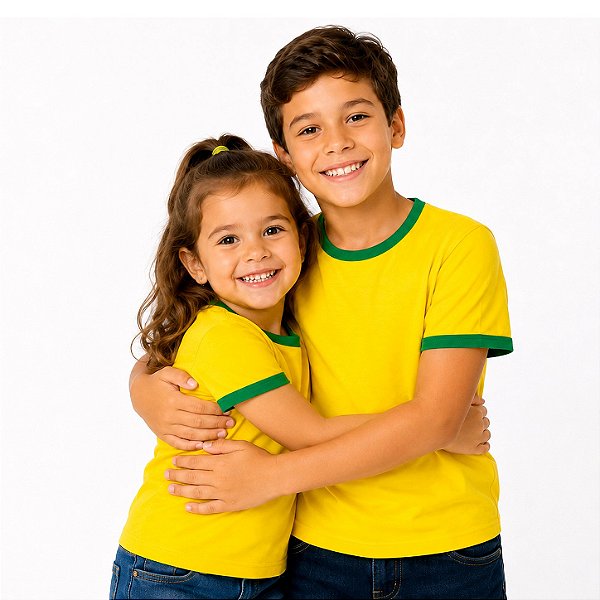 Camiseta Infantil Verde/Amarelo 100% Poliéster