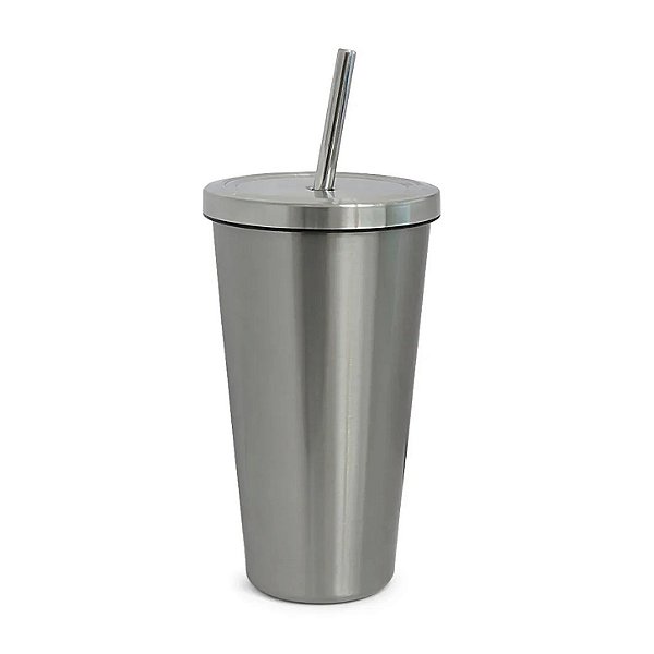 Copo de Inox Térmico com Tampa e Canudo P/ Sublimação - PRATA