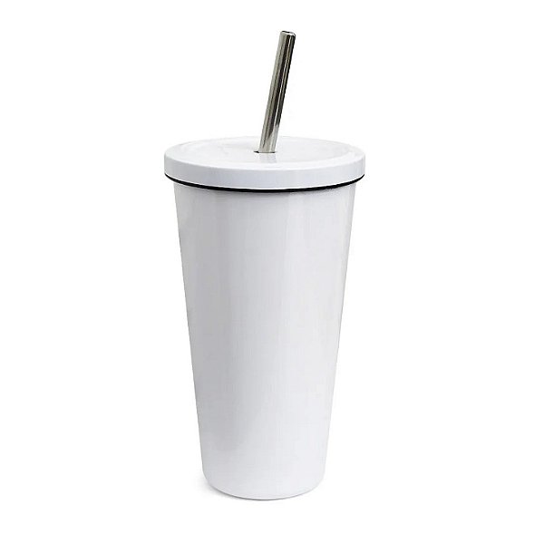 Copo de Inox Térmico com Tampa e Canudo P/ Sublimação - BRANCO
