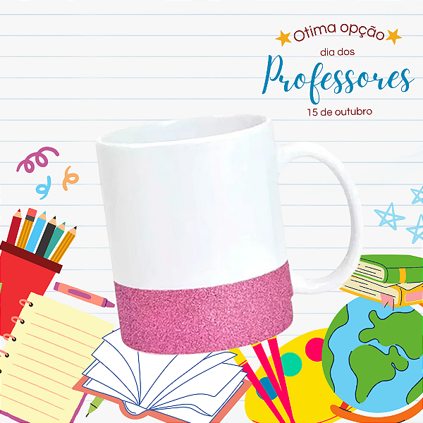 Caneca Faixa de Glitter Rosa 325ml