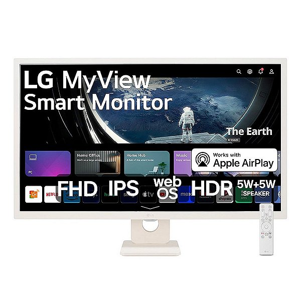 Monitor LG MyView Smart Tela IPS de 32" FHD WebOS ThinQ Home Air Play 2 Screen Share Bluetooth - 32SR50F-W