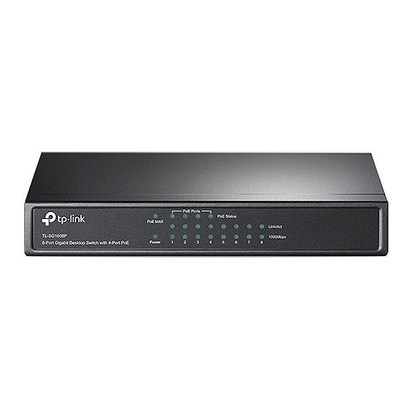 Switch TP-LINK Mesa 8 Portas Giga 10/100/1000Mbps - TL-SG1008P