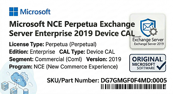 Licença Microsoft NCE Perpetua Exchange Server Enterprise 2019 Device CAL Coml dg7gmgf0f4md-0005