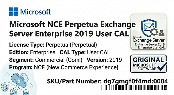 Licença Microsoft NCE Perpetua Exchange Server Enterprise 2019 User CAL Coml dg7gmgf0f4md:0004
