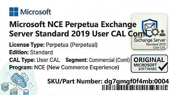Licença Microsoft NCE Perpetua Exchange Server Standard 2019 User CAL Coml dg7gmgf0f4mb-0004