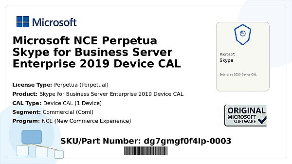 Licença Microsoft NCE Perpetua Skype for Business Server Enterprise 2019 Device CAL Coml dg7gmgf0f4lp-0003