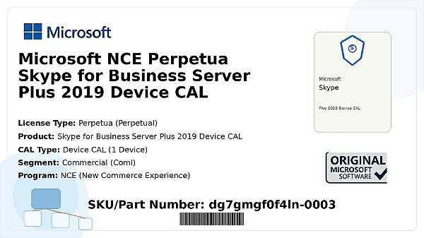 Licença Microsoft NCE Perpetua Skype for Business Server Plus 2019 Device CAL Coml dg7gmgf0f4ln-0003