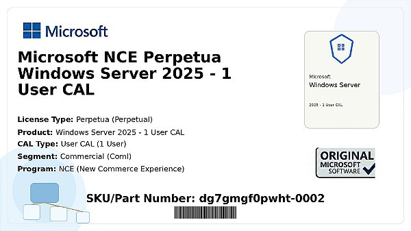 Windows Server 2025 1 User CAL Coml dg7gmgf0pwht-0002