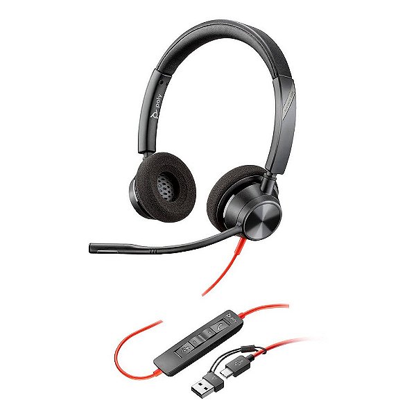 Headset HP Poly Blackwire C3320 USB-C/A Preto - 8X219AA