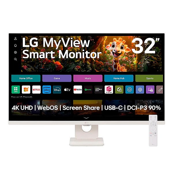 Monitor LG MyView Smart Tela UHD 4K 32" WebOS ThinQ Home Air Play Screen Share Bluetooth - 32sr73u-w-awzm