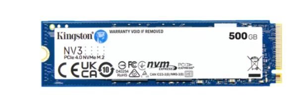 SSD Kingston 500GB NV3 M.2 2280 Nvme Pcie 4.0 Leitura 5000MB/S Gravacao 3000MB/S - Snv3s-500g